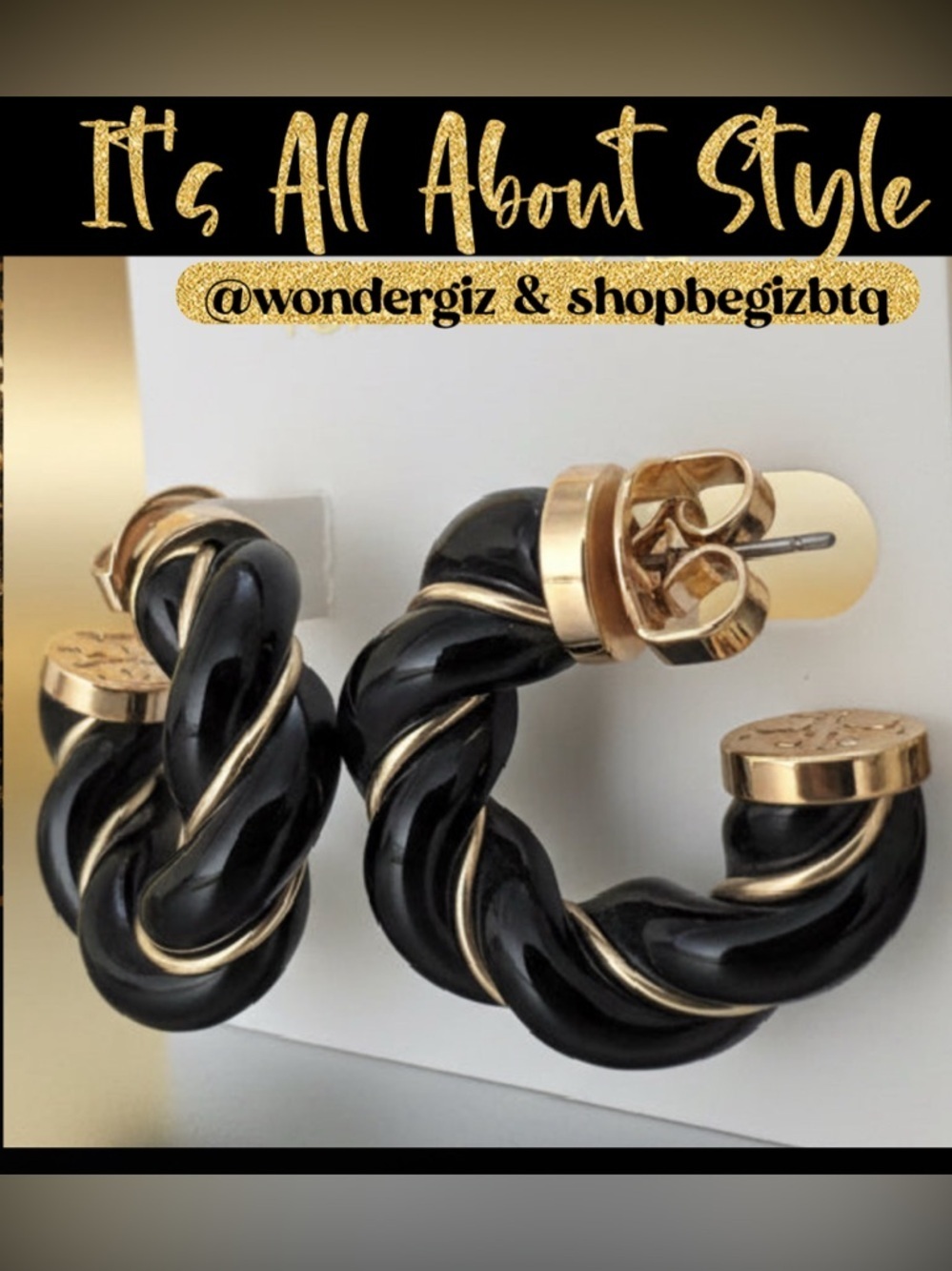 Authentic Tory Burch Black and Gold Textured Rope Hoop Earrings NWT - Picture 8 of 14